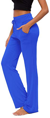 OURCAN Damen Yoga Hose Mit Taschen Breites Bein Kordelzug Lose Gerade Lounge Laufen Workout Modale Hose Aktive Freizeit Jogginghose (Königsblau, M)