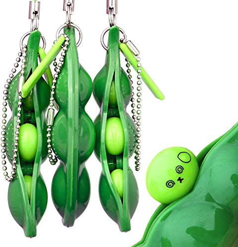 Lot de 3 porte-clés en forme de haricots à presser - Jouet anti-stress - Pendentifs de soja - Apportent des porte-clés amusants pour téléphone portable - Pendentif pour enfants - Réduit l'anxiété et