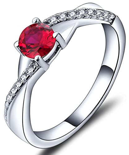 YL Verlobungsring Ehering 925 Sterling Silber mit Rubin Juli Geburtsstein Unendlichkeit Ring Solitärring für Damen(Größe 58)