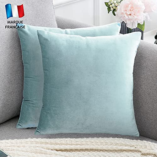 Douceur De Plumes 2er Set Helles Himmelblau Samt 45x45 cm Kissenbezug, weicher und moderner rechteckiger Kissenbezug, skandinavisches Wohnzimmer Sofa Schlafzimmer Dekor (2 Helles Himmelblau)