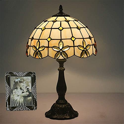 Tiffany Style Table Lamp, 12inch Lilac Flower Stained Glass Zinc Alloy Base for Bedside Living Room Bedroom Gold