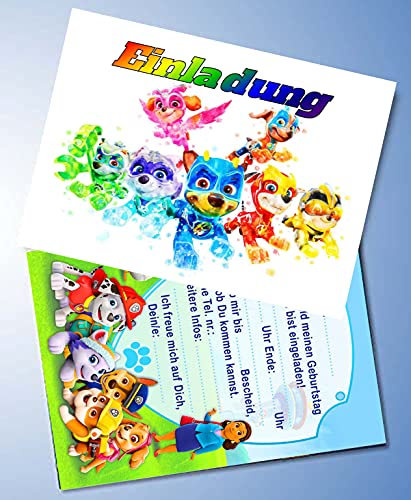 TV-24 12 Einladungskarten & 12 Umschläge für Geburtstag Partys und Kindergeburtstag kompatibel mit Paw Patrol Nr. 11