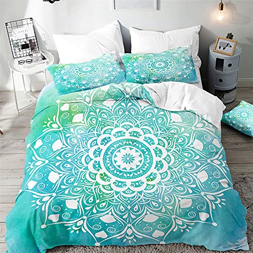 Surwin Bettwäsche-Sets 3 Teilig, Microfaser Bettwäsche Set Einzelbett Doppelbett 3D Mandala Drucken Bettbezug mit Reißverschluss und 2 Kissenbezüge (G,135x200cm)