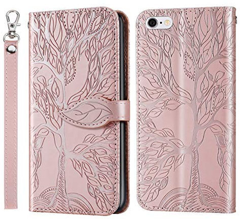 Vkooer Cover per iPhone 6 / 6s Custodia Libro Protettiva Caso Premium PU Pelle Flip Portafoglio Case con Kickstand Magnetica Chiusa Porta Carte per iPhone 6 / 6s, Oro rosa