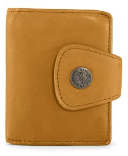 Cas8 Geldbörse Damen Maja, Portemonnaie aus authentischem Leder, RFID-Schutz, Portmonee klein, kompakt, Geldbeutel mit Karten Fächer (Curry)