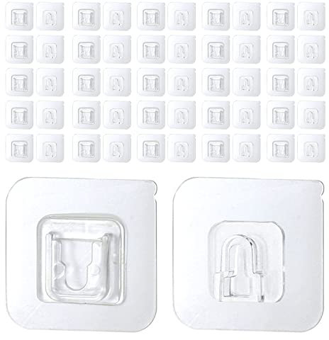 Boloest Double-Sided Self-Adhesive Wall Hooks, Seamless Transparent Waterproof and Oilproof Hooks, Punch-Free Snap Hook for Kitchen Bathroom Office(25 Pairs)