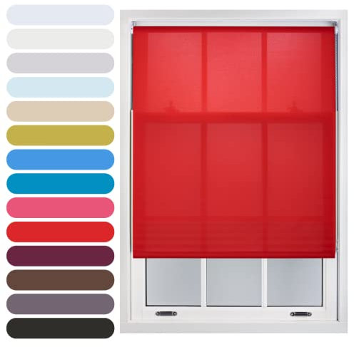 FURNISHED Daylight Roller Blind Trimmable Blinds Window Shade - Easy Install Non-blackout Fabric Complete Roller Blind Kit for Kitchen Living Room Bedroom, Red, 55W x 165H cm