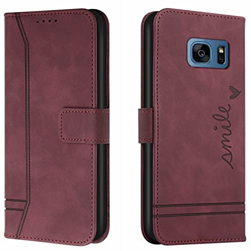 Lihondar Kompatibel mit Samsung Galaxy S7 Edge Hülle, Handyhülle Samsung S7 Edge, S7 Edge Leder Klappbar Schutzhülle Tasche Wallet Brieftasche Cover Case für Samsung S7 Edge Klapphülle (Rot)