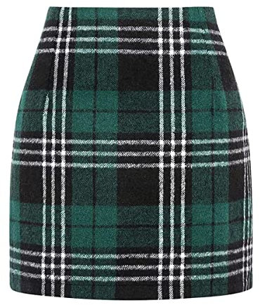 Seiveini Jupe à Carreaux Femme Taille Haute A-Line Classique Écossaise Courte Mini Automne Hiver Short Skirt Évasée Écolière Vert XL