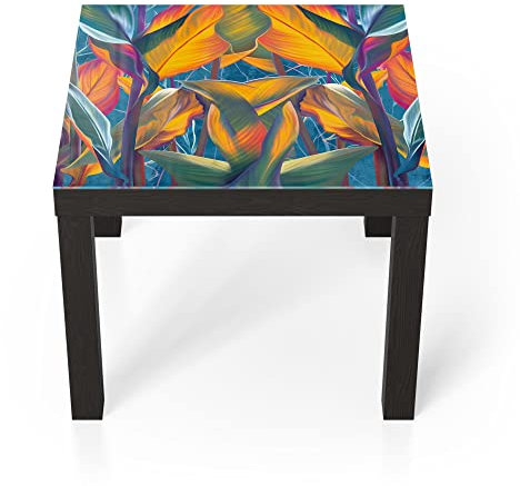 DEQORI Glastisch | schwarz klein 55x55 cm | Motiv Exotisches Blättermeer | ausgefallener Beistelltisch aus Glas | Hochglanz Couchtisch fürs Wohnzimmer | moderner Couch Tisch mit Design