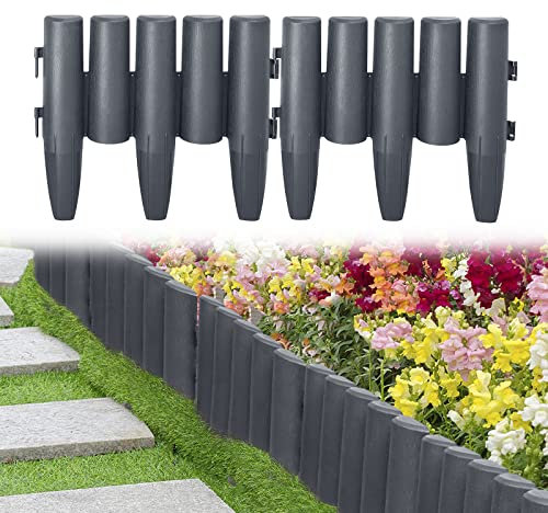 UISEBRT Rasenkante Kunststoff 14m Holz Optik Beeteinfassung Mähkante, Beetumrandung Rasenkante Wetterfest Gartenpalisade Garden Border Beetzaun, 1 Element (L x H): 28 x 24cm, Anthrazit
