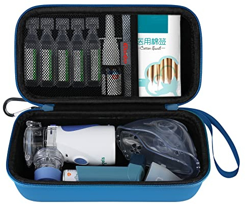 Elonbo Tragetasche für tragbare Handinhalator-Vernebler-Maschine für Erwachsene und Kinder, Asthma-Inhalator-Abstandshalter-Reisekoffer, Handnetzzerstäuber-Maschinenhalter, Blau. NUR Fall
