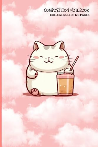 Cute Kitty Kawaii | Composition Notebook | Blush Pink Journal Notebook, 120 pages | College Ruled Pages