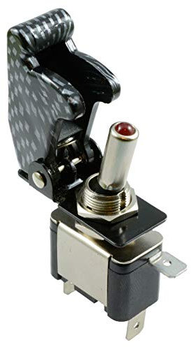 LED-beleuchteter Kippschalter mit Sicherheitsabdeckung, SPST-Ein/Aus-Kippschalter aus Metall, geeignet für Automatik(Grünes Licht und Carbon-Abdeckung)