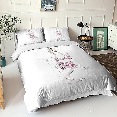 GIOSBR Marilyn Monroe Bettwäschegarnitur 3D Gedruckter Actress Mädchen Junge Kinder Bettbezug Set Reissverschluss Weich Microfaser Bettwäsche Und Kissenbezüge 3 Teilig King(220x240cm)