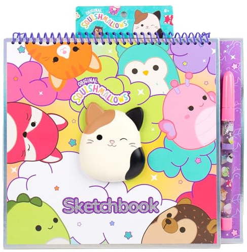 Squishmallows Original Skizzenbuch, über 20 Schreibwaren, Scrapbook Stickern, Cam the Cat Fidget Spielzeug, Zeichenpapier, tolles Kinderhandwerk, Malbücher für Kinder im Alter von