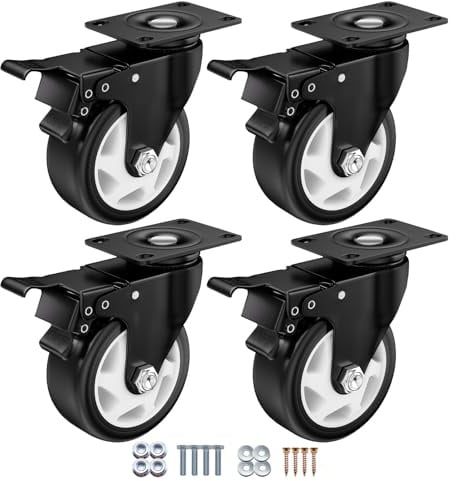 4 Inch Caster Wheels, Casters Set of 4, ASHGOOB Casters with Brake Heavy Duty 1400 Lbs, Industrial Locking Swivel Top Plate Castor Wheels for Workbench/Furniture/Cart.(AB Switch, Double Pedal Brake