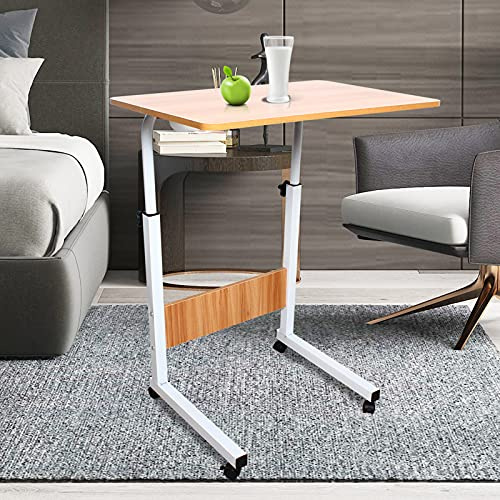 Computertisch, Beistelltisch mit Rollen,Kaffeetisch Couchtisch Sofatisch Pflegetisch Arbeitstische Multifunktionstisch Zeichentisch, Schreibtisch klein, mobiler Stehpult, Höhenverstellbar 70 bis 90 cm