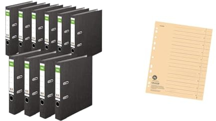 Original DINOR Ordner-Wolkenmarmor-Recycling 10er Pack 5 cm breit DIN A4 schwarz Aktenordner Briefordner Büroordner Grüner Balken Blauer Engel & Original Falken 100er Pack Trennblätter