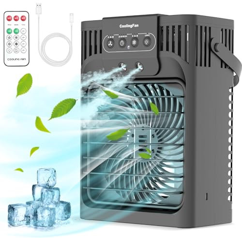 Anveltech Condizionatore Portatile,MiNi Condizionatore Mobile Portatile Silenzioso,Climatizzatore Portatile 4 in 1,3 Velocità,Funzione di Temporizzazione,Adatto per Camera da Letto,Campeggio (Nero)