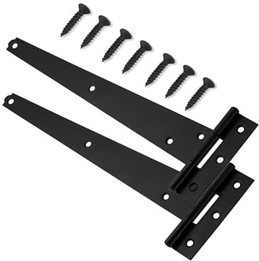 Prime DIY 1 Pair 250mm T-Hinge Black Japanned – Heavy Duty Metal Tee Hinges with Rustproof, Weather Resistant Powder Coating – Strong T Strap Hinges Ideal for External Gates, Doors & Garden Sheds