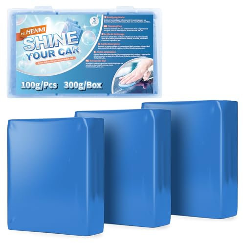 HENMI Reinigungsknete auto 3 Pack 100g Lackknete auto, Sicheres Flexibles Material Auto Clay Bar, Lackknete für Autos Motorräder Caravans Autowäsche Blau