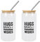 Yelolyio Lot de 2 gobelets en verre avec paille et couvercle Hugs Kisses and Valentine Wishes - Verres à boire Happy Mother's Day - Parfaits pour jus de fruits, café, soda, thé