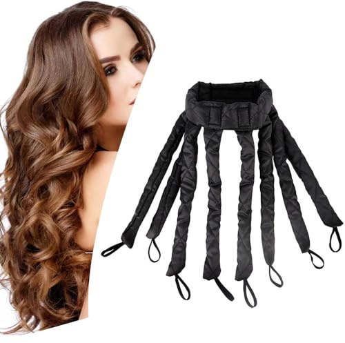 No Heat Hair Curler Headband for Long Hair, Satin Heatless Curling Rod with Adjustable Strap Overnight No Heat Curling Roller for Women and Girls Waves and Curls (Black)