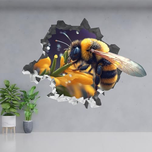 AdesiivoStudio Buzzing 3D Bumblebee Wandtattoo - Realistische Honigbiene Wandaufkleber für Kinderzimmer Kinderzimmer Spielzimmer Vinyl Kunst Dekoration