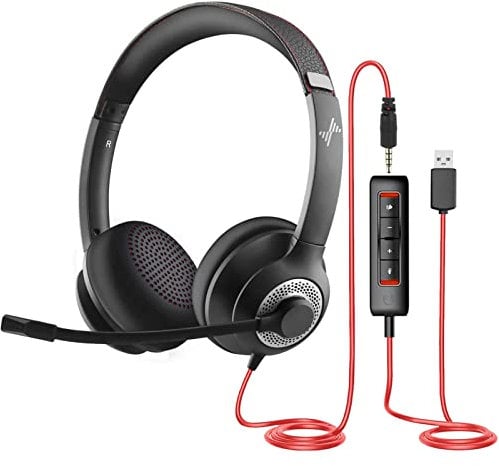 EAGLEND Headset with Microphone for PC Wired Headphones - USB C 3.5mm Headsets with Noise-Cancelling Microphone for Laptop - Type-C Computer Headphones with Mic in-line Control for Home