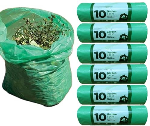 Bag Market | Heavy Duty Green Garden Waste Bags/Sacks on a Roll - 118 Litres - Bin, Refuse, Rubbish (1 Roll - 10 Bags)