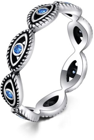 POPLYKE Evil Eye Ring 925 Sterling Silber Ring Blau Cubic Zirkonia Augen Stapelbare Ringe Hochzeit Ewigkeit Band Statement Schmuck Ringe für Damen