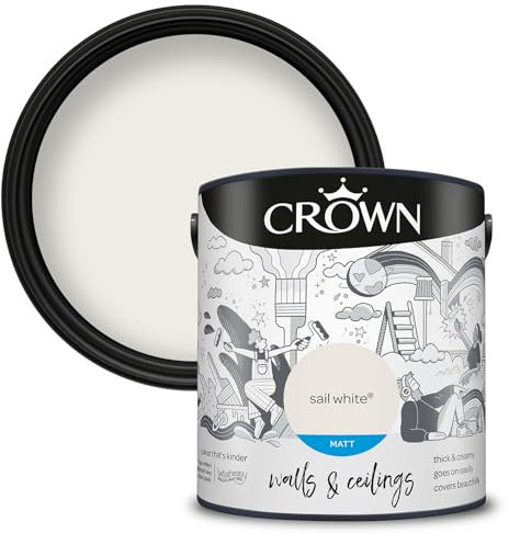Crown Walls & Ceilings Matt Emulsion Paint, Size 2.5L, Sail White