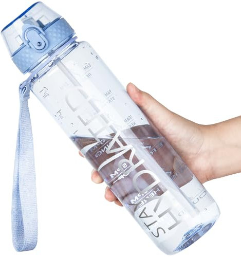 OLDLEY 1L Sports Water Bottle with Straw, Tritan 1 Litre Motivational Drink Bottle, BPA Free Leakproof Transparent Water Bottle with Time Marker for Cycling, School, Gym, Outdoor (Pale Purple)