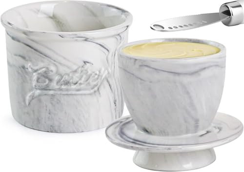 MEETOZ Butter Crock with Lid and Knife for Countertop - Ceramic French Butter Dish for Spreadable Soft Butter, Butter Container Holder with a Water Seal, Housewarming Gift, Home & Kitchen Decor