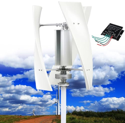 Turbina Eolica Verticale per Uso Domestico a 3 Pale da 14000W,12V/24V/48V/110V/220V,Kit di Turbina Eolica a Spirale, Turbina Eolica Trifase con Controller,per Apparecchiature Industriali,White-220V