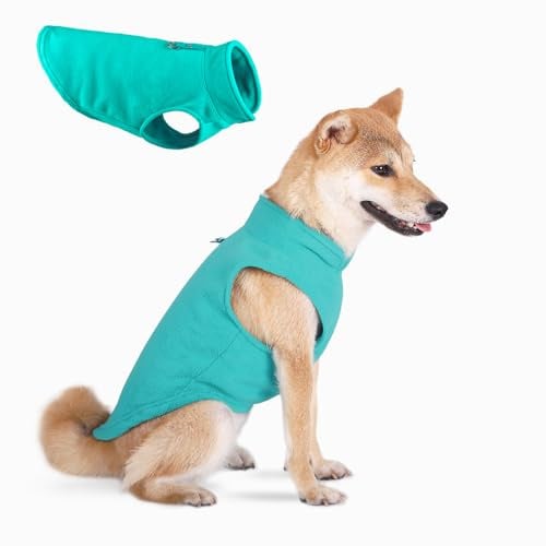 TOPSOSO Hundejacke Warme Revers Elastisch Leichte Hunde Fleece Weste Weich und Bequem Winter Hundemantel Mode Einfarbig Hundewestenjacke mit D-Ring Geeignet für Kleine Katzen und Hunde(Grün XL)
