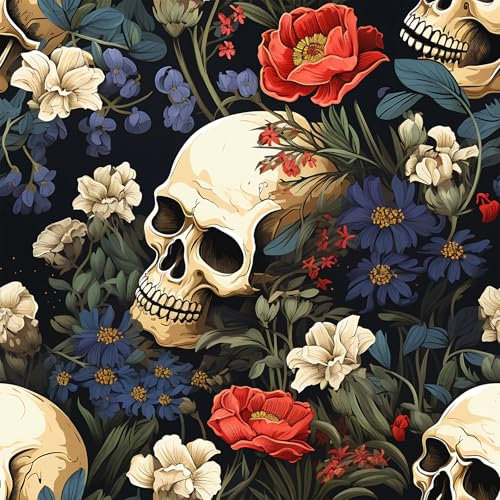 VEELIKE Gothic Floral Wallpaper - Blue Black Modern Botanical Stick and Peel for Bathroom Bedroom Wall Art Mural 44.5cmx300cm
