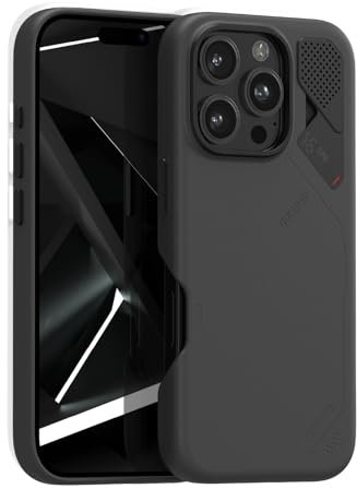 Aulumu A16 Vegan Leather Cooling for iPhone 16 Pro Case | with Cooling Fins | Luxury Comfort | Compatible with MagSafe - Black