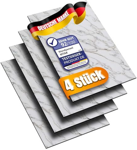MTAK Wandpaneele Marmoroptik - 60x120 cm | PVC Wandverkleidung aus Kunststoffplatten - 4 Stück -Küchenrückwand - Bad & mehr | Einfache Montage mit Silikon (PVC-CL60120)