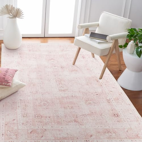 LIMON HOME Area Rug 4x6 Pink Printed Door Mat for Indoor Entryway,Machine Washable Non Slip Blush Floral Aesthetic Soft Faux Wool Carpet for Living Room Nursery Room Dorm Kids Playroom Home Office