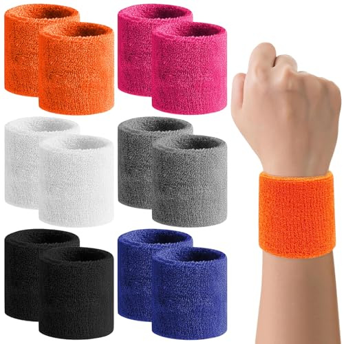 Hshenjhu 12 Pièces Bandeau Poignet, 6 Couleurs Sport Bandeau de Poignet en Coton Doux, Serre-tête Bracelet Sport, Sweatband Bracelet pour Hommes, Femmes, Football, Basket-Ball, Tennis, Gymnastique
