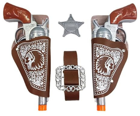 Cowboypistole,Cowboy Gürtel Kinder,6 Stück Cowboy Kostüm Kinder Zubehör,mit Halfter und Gürtel Fünfzackiges Sternabzeichen,für Carnival Halloween Motto-Party Cosplay