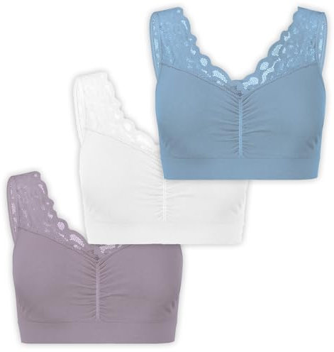 UnsichtBra Spitzen Bustier Damen BH ohne Buegel | 3er Set Wohlfühl Bustiers Tops mit feiner Spitze | Bügelloser Soft Bra | Schlaf Still Büstier (l_pas)(XL)