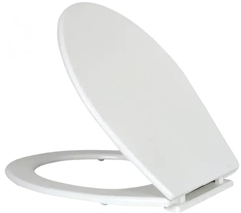 Soft Close White Toilet Seat - Quick Release for Easy Cleaning - Easy Fit & Easily Removable Plastic Design - Durable Family Oval Shape (45x36)
