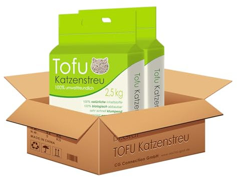 Dr. Graf Tofu Katzenstreu, 100% natürlich, Innovative Klumpstreu, geruchsfrei, komplett wasserlöslich, biologisch abbaubar, staubfrei,Extrem Saugfähig und schnell trocknend (2 x 2,5KG)