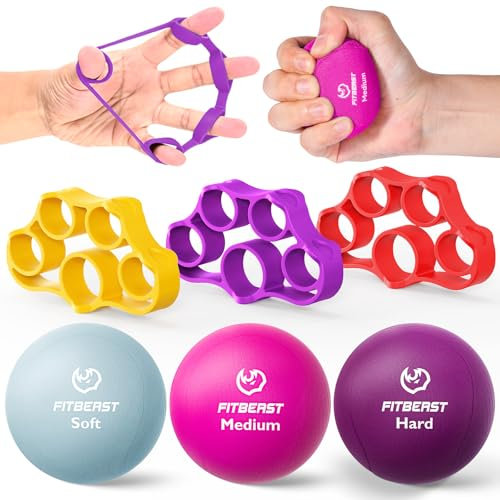 FitBeast Grip Strengthener Kit, Finger Stretcher und Squeeze Balls für Handtherapie und Griffkraft