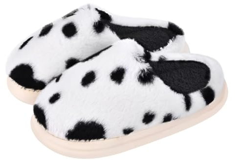 SincereWay Damen Kuhfell-Print Hausschuhe Mit Kunstfellfutter Rutschfest