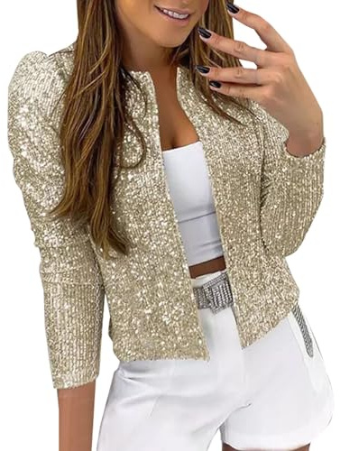 Top de lentejuelas para mujer manga larga, chaqueta brillante para mujer dorado, chaqueta con purpurina fiesta chaqueta informal de lentejuelas carnaval chaqueta deportiva festivo blusa casual blazer
