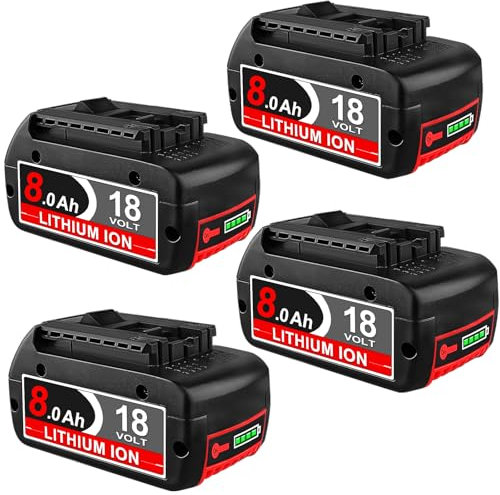 4Pack 8.0Ah BAT618 Ersatzakku für Bosch Akku 18V Elektrowerkzeug kompatibel für Bosch 18V Akku BAT609 BAT622 BAT609G BAT610G 8000mAh Li-ion mit LED